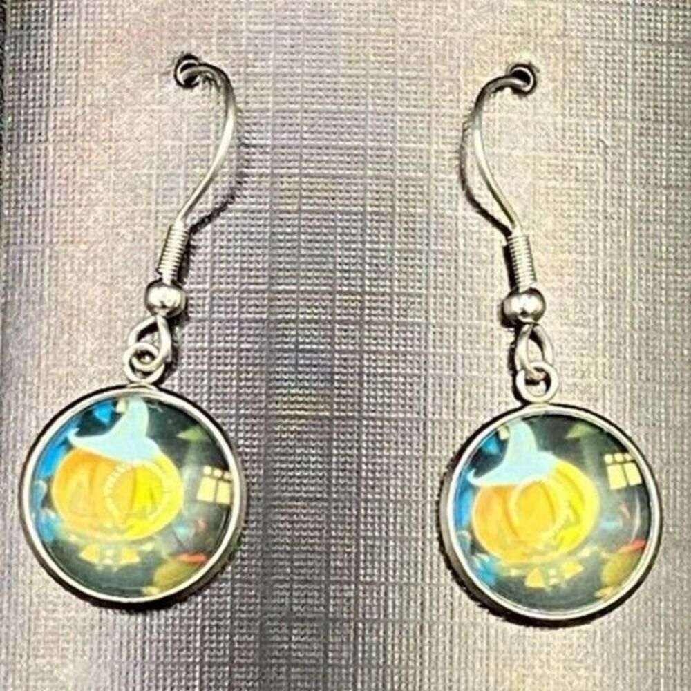 Jack‑O‑Lantern Witch Earrings Halloween Spooky Scene Design